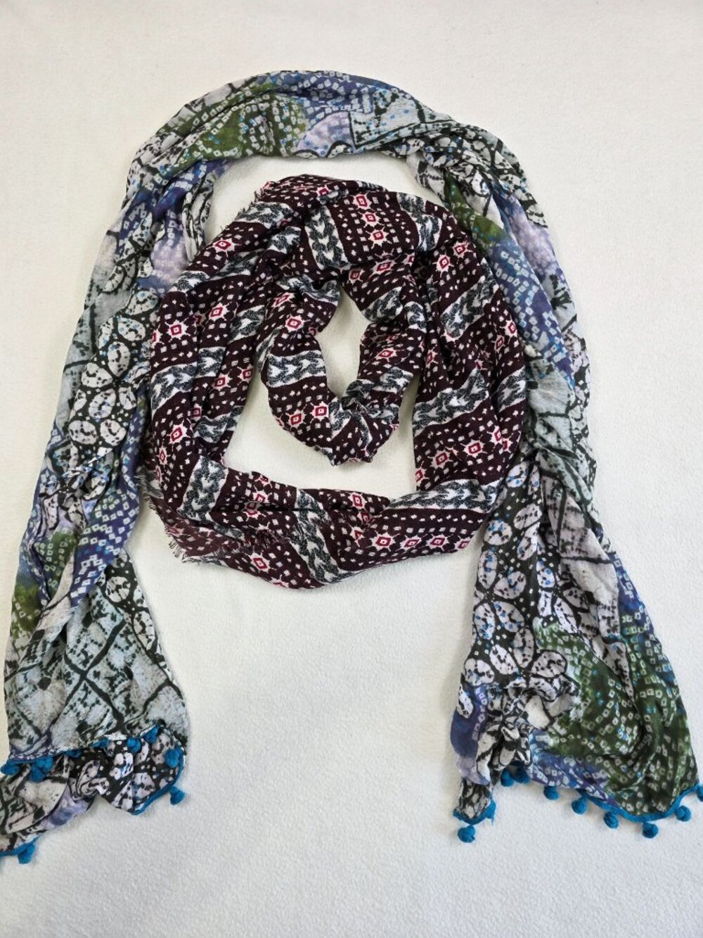 Two Boho Womens Scarves Infinity Scarf